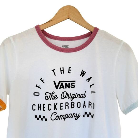 Vans Off The Wall Cropped Tee Womens L White Short Sleeve Cotton Logo Retro - Picture 2 of 7
